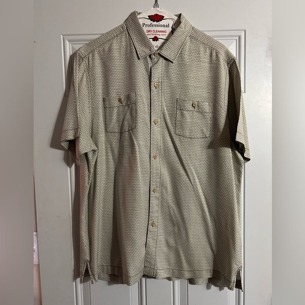 Tommy Bahama front pocket casual Button down shirt vintage aqua green 100% silk